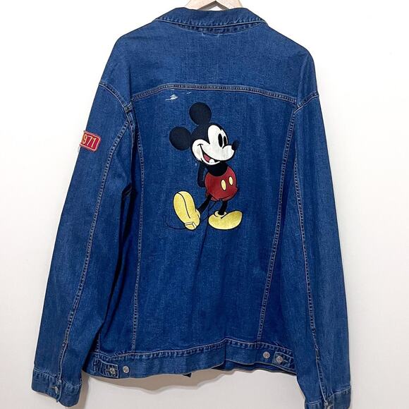 Disney Mickey Mouse Upcycled Trucker Denim Jacket Women Size 3X Rainbow Patches - Picture 1 of 14